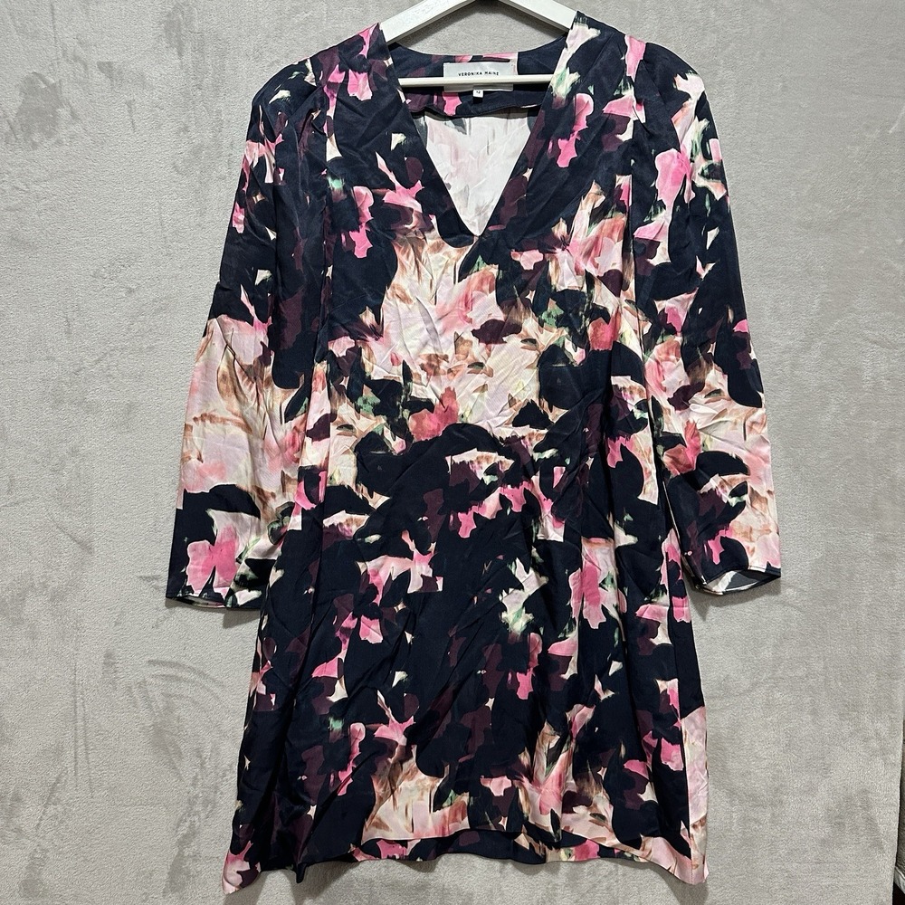 Veronika Maine Women's Dress 12 Draped Shift Multicolour Floral Long Sleeve